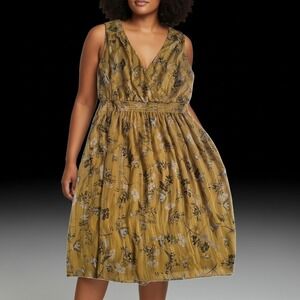 LONDON TIMES‎ Mustard Yellow Marigold Floral Midi Dress Petites 14P